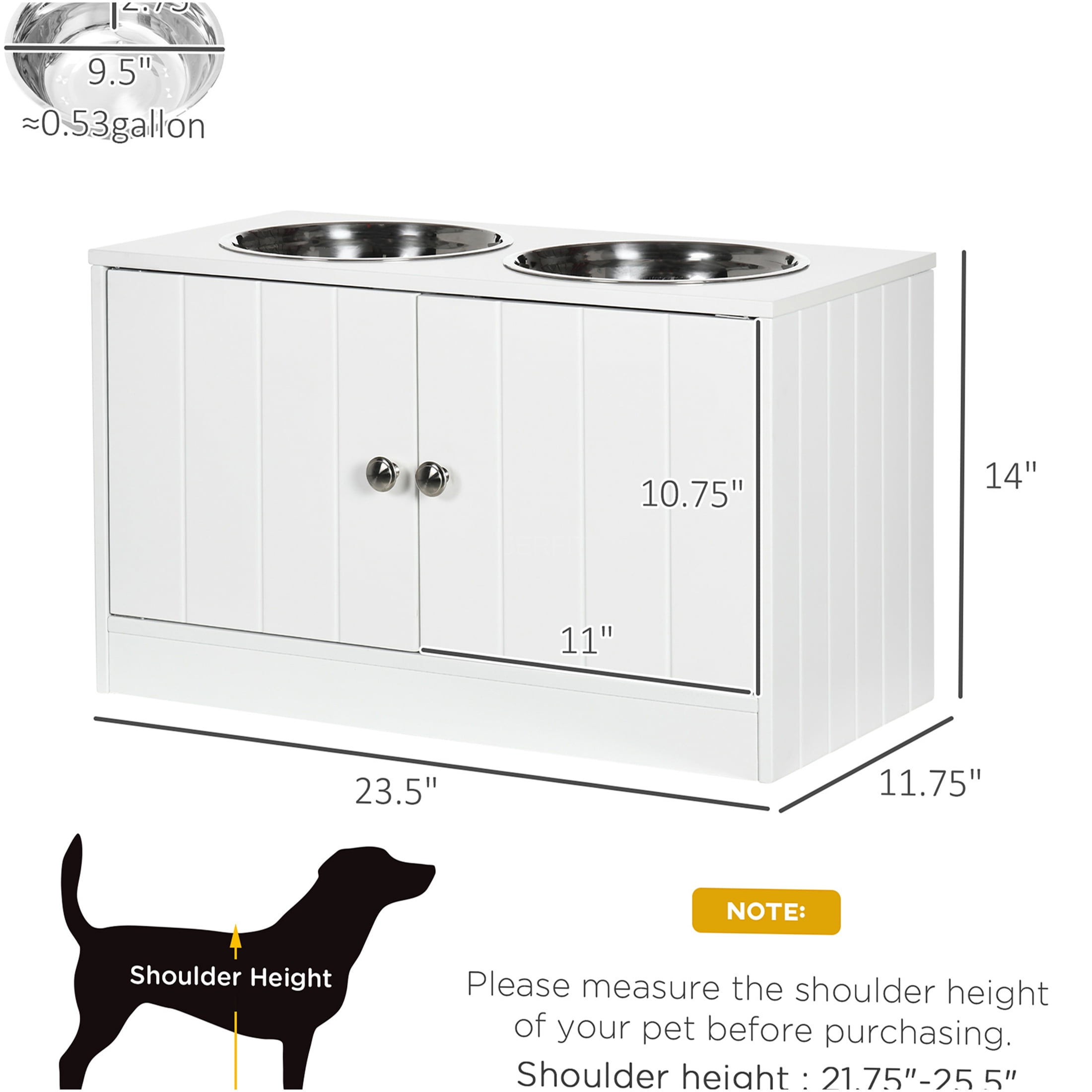 JERFIT 44L Elevated Dog Feeder with Storage Cabinet, Raised Dog Bowl Stand for Large Dogs, Stainless Steel Bowls, Magnetic Closure, White