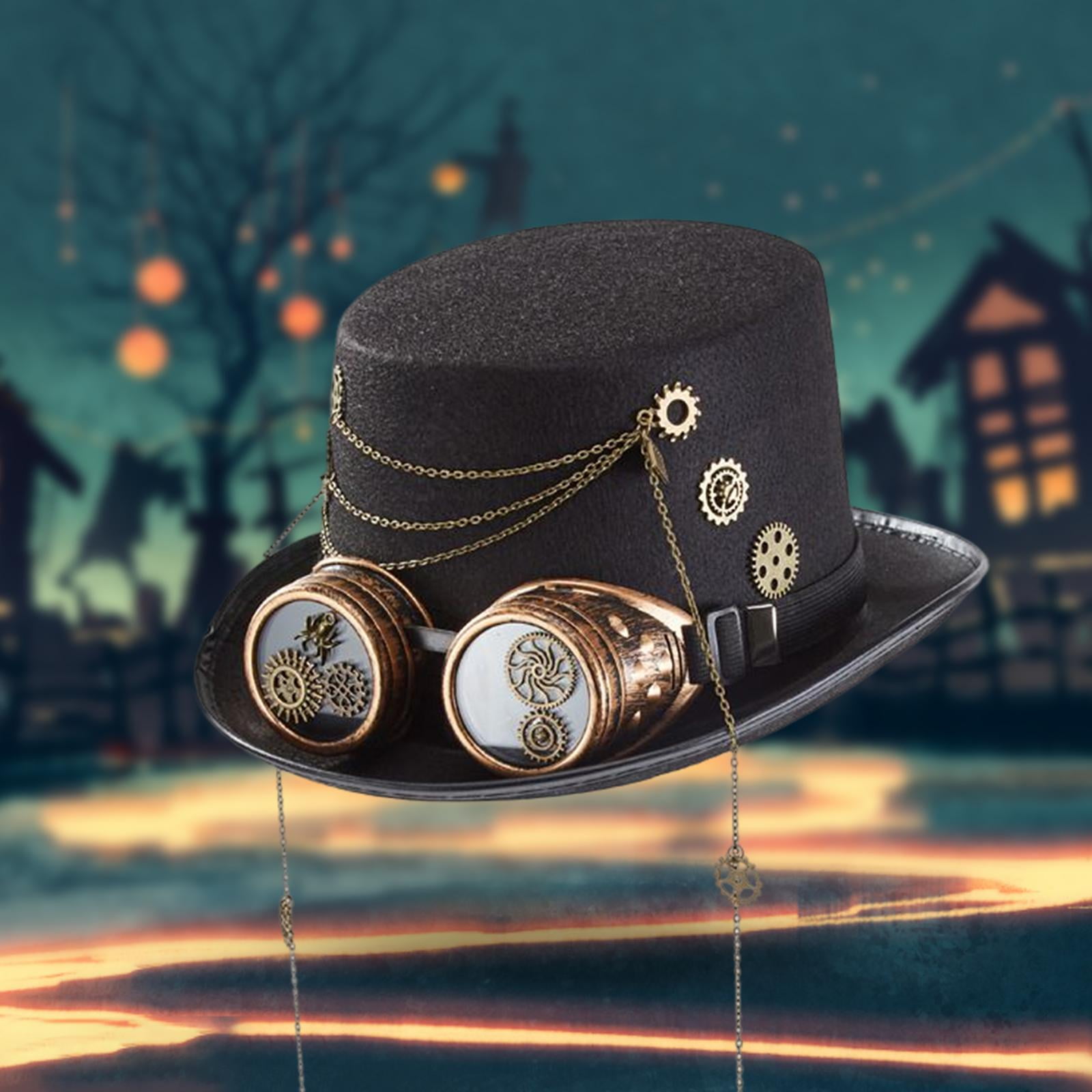 Runquan Black Steampunk Top Hat Head Wear Dance Hat with Goggles Accessories Metal Head Walmart