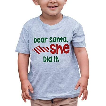 

7 ate 9 Apparel Funny Kids Santa Christmas T-Shirt Grey