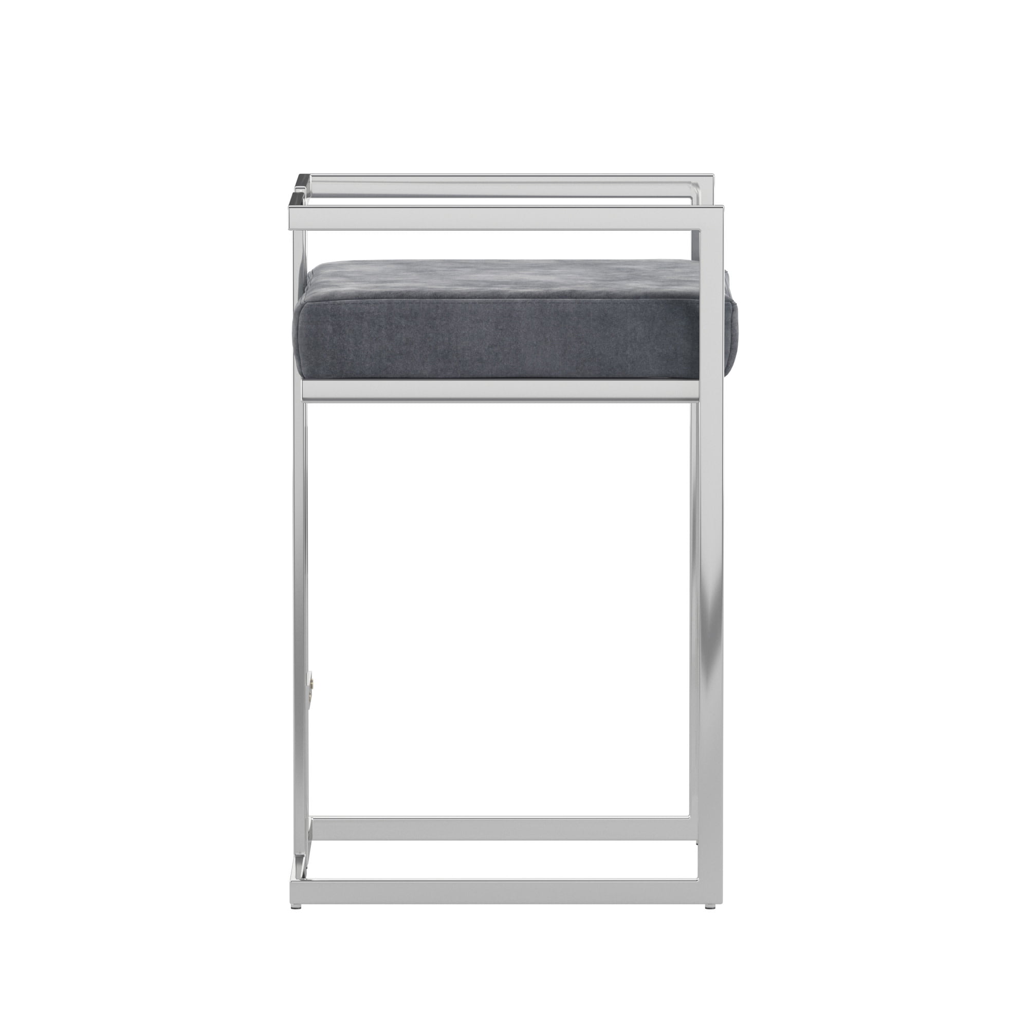 Weston Home Eivril Set of 2 Velvet Upholstered Chrome Metal Counter Height Stools, Blue