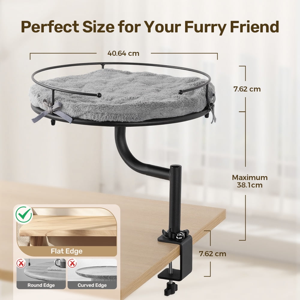DOMIPET Cat Desk Bed with 360° Rotation & Height Adjustment, Desk Mounted Perch Attachment, Elevated Nest Cat Bed for Table Desktop, Cat Hammock with Washable Cushions, 40LB Capacity