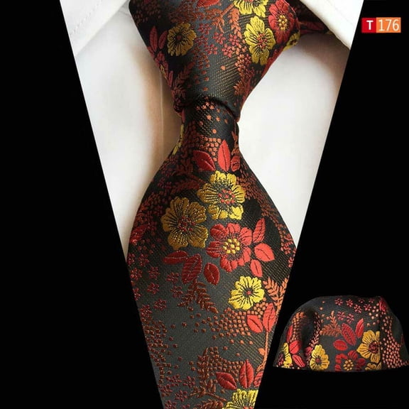 Men Colorful Floral Flowers Tie Handkerchief Business Pocket Square Necktie Set