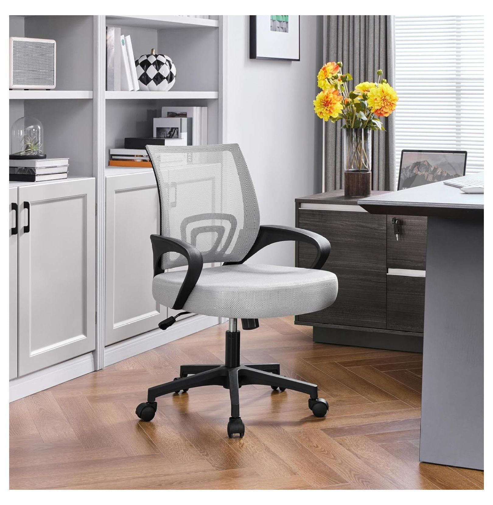 Office Chair Ergonomic Computer Desk Chair, 360 Swivel Adjustable Height, Grey Mesh Chair for Home Office Study Conference Room