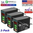 thumbnail image 1 of 3 Port Fast Quick Charge QC 3.0 USB Hub Wall Charger + LED Digital Display(3 PACK), 1 of 9