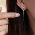 thumbnail image 2 of Sterling Silver Teardrop Threader Earrings Dangle for Women Teens Waterdrop Dangle Earrings Drop Chain Earrings, 2 of 10