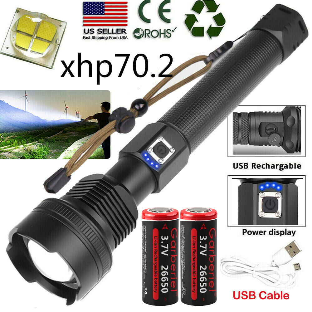 Tactical 990000LM Zoom XHP70 LED USB  Rechargeable Torch Flashlight Super Bright 