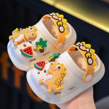 

LXJNGSJ Soft Anti-Skid Summer Childrens Cartoon Dinosaur DIY Design Indoor Beach Shoes - Hole Sandals for Boys and Girls - Anti-Slip Slippers