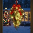 thumbnail image 4 of FastXmas Christmas Wreaths with LED Lights Decoration, Christmas Rattan with Red Berries Hanging Ornament,Simulation Norfolk Pine Branches Garland for Front Door,Window,Home,Wall Decor(15.7 Inches), 4 of 6