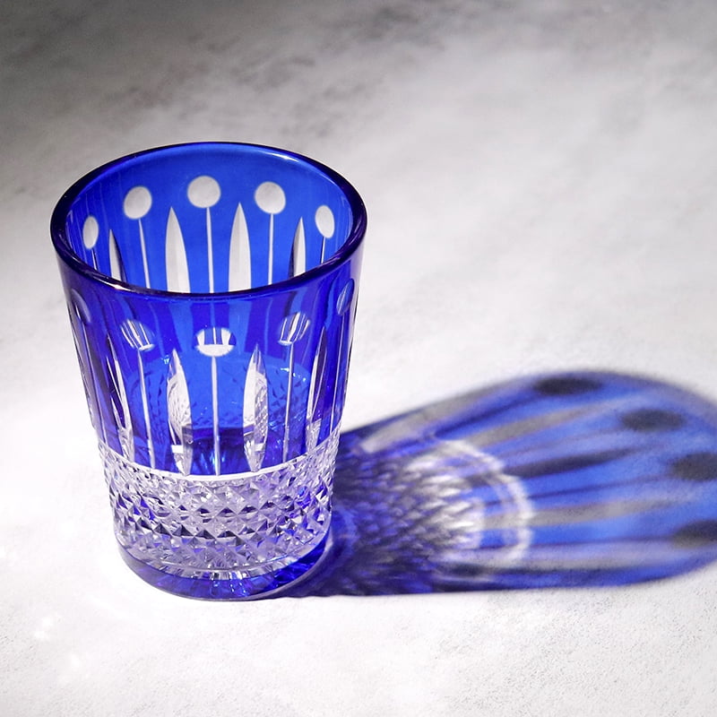 Blue Edo Kiriko Bohemian Czech Handmade High Quality Hand Cut To Clear Crystal Drinkware Whiskey Cup Wine Glass