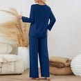 thumbnail image 5 of 2 Pieces Sets Knitted Stripe Sweatsuits Womens Henley Neck Blouses Long Sleeve Sweatshirts Button Down Pullover Sweater Blouses Drawstring Elastic Waist Pants Stretchy Stright Wide Leg Trousers, 5 of 7