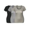 thumbnail image 3 of Emmalise Women's Short Sleeve Tshirt Scoop Neck Tee Value Set (3Pk, Blk, HthGray, Oat, XXX-Large), 3 of 6
