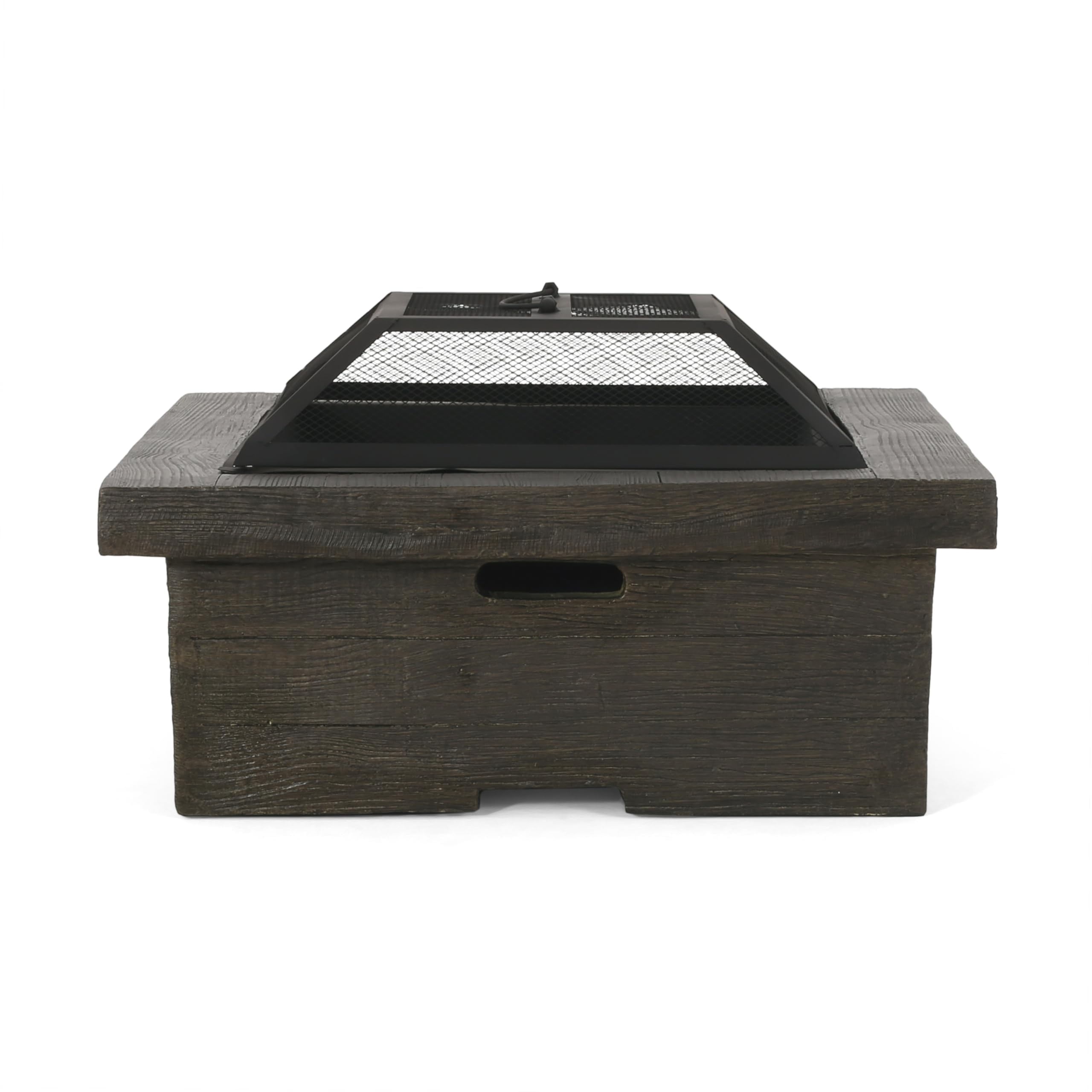 29 in. Gray Square Wood Burning Fire Pit with a Mesh Screen Cover, Lightweight Concrete Patio Garden Fire Pit for Family Gathering