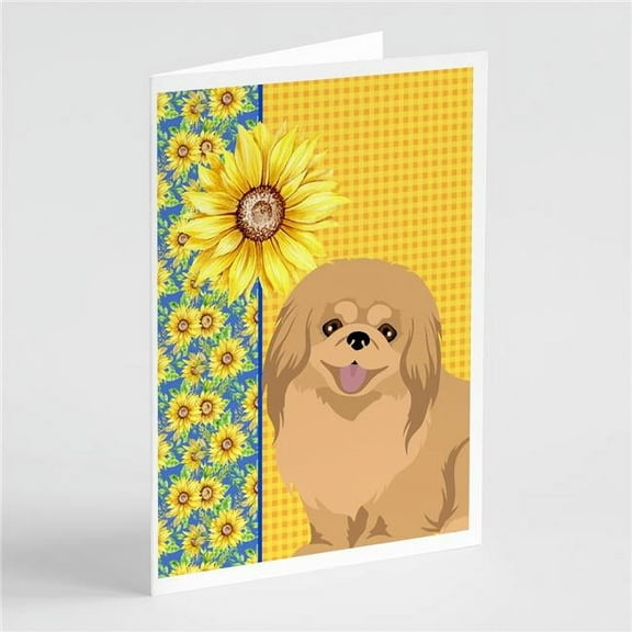Summer Sunflowers Gold Pekingese Greeting Cards and Envelopes Pack of 8 7 in x 5 in