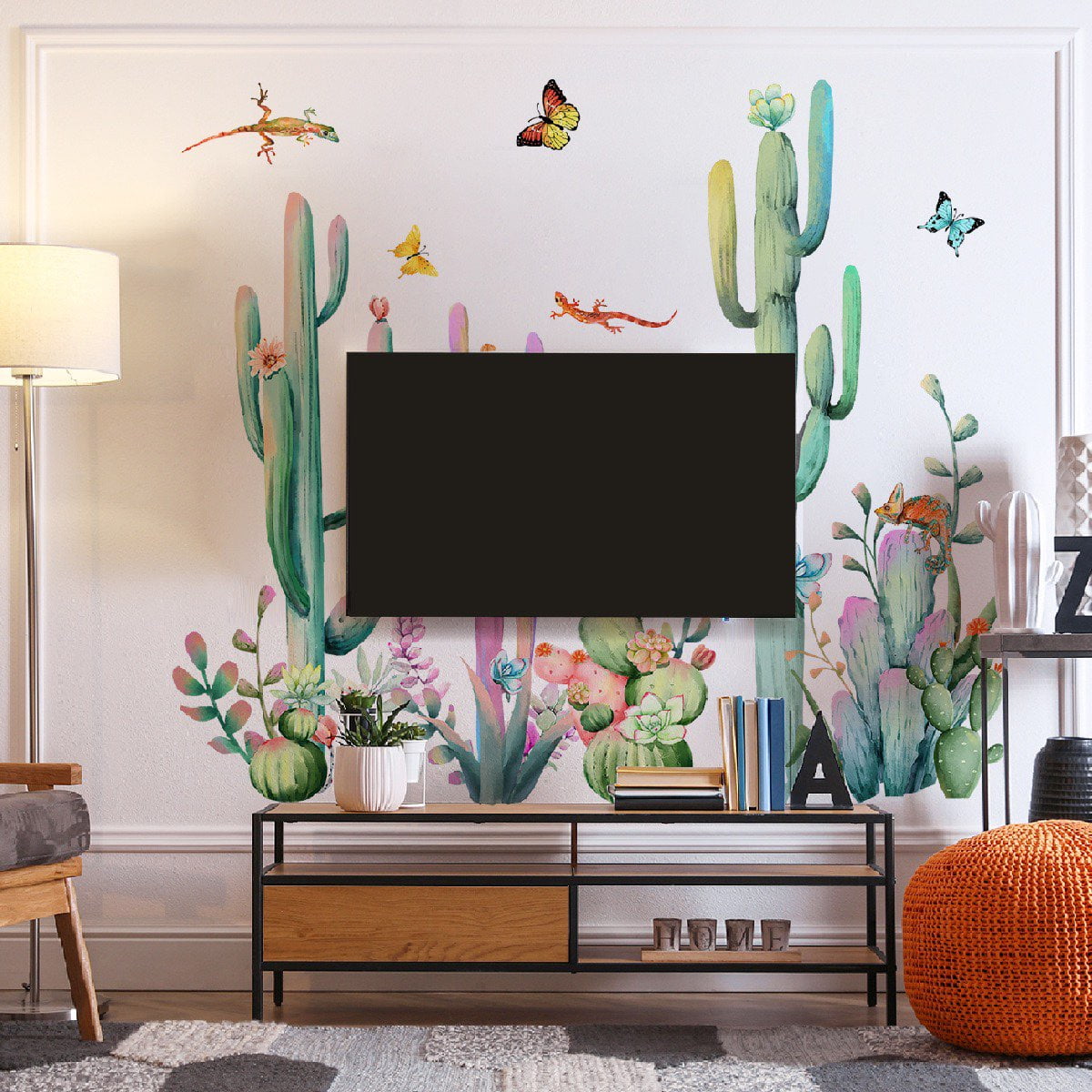 Tropical plant wall stickers, large cactus wall stickers, plant flower wall stickers, cactus wall stickers DIY Transparent decal Peel and Stick Removable Wall Stickers for Living Room Bedroom TV Wall