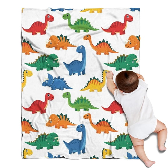 White Colorful Dinosaurs Pattern Blanket,Comfortable Soft Flannel Throw Blanket,All Season,Warm Lightweight Blankets for Sofa Bed Couch Living Room Chair,30"x40"