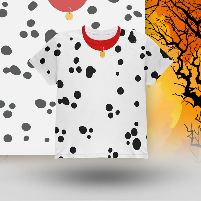 Halloween Costume Dalmatian with Red Collar Mens Long Sleeve Sublimation T  Shirt with Dog Ears Headband - ShopperBoard