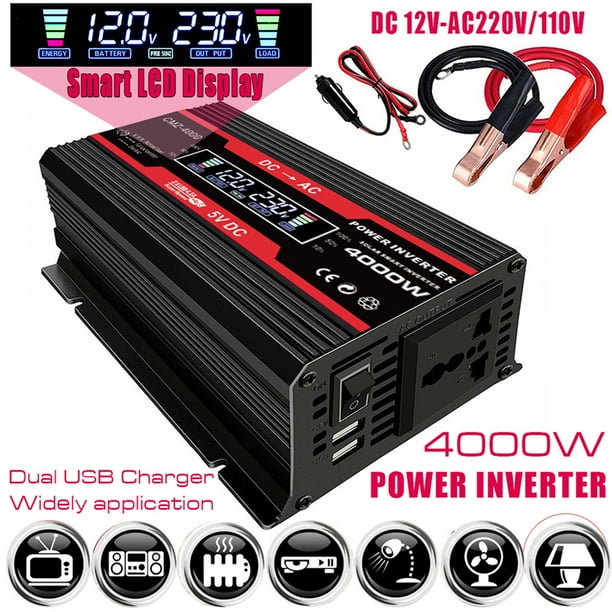 Inversor de coche Convertidor 4000W Inversor de corriente para vehículos 12V a 110V / 220V Pantalla LCD
