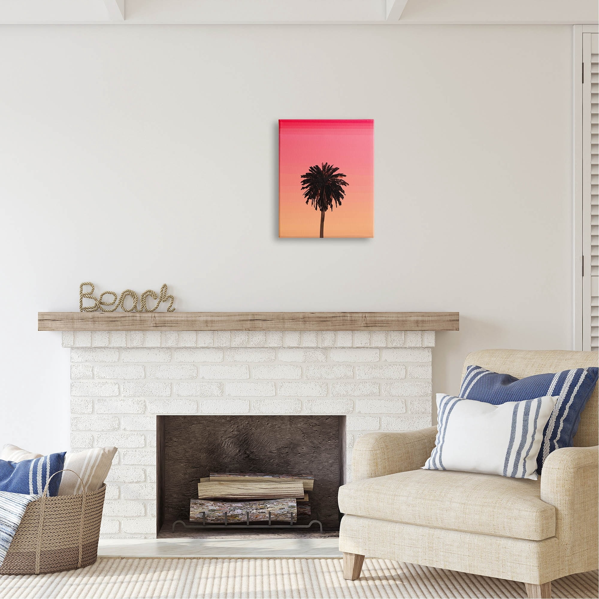 Stupell Industries Vivid Red Sky Palm Tree Silhouette Coastal Painting Gallery Wrapped Canvas Print Wall Art