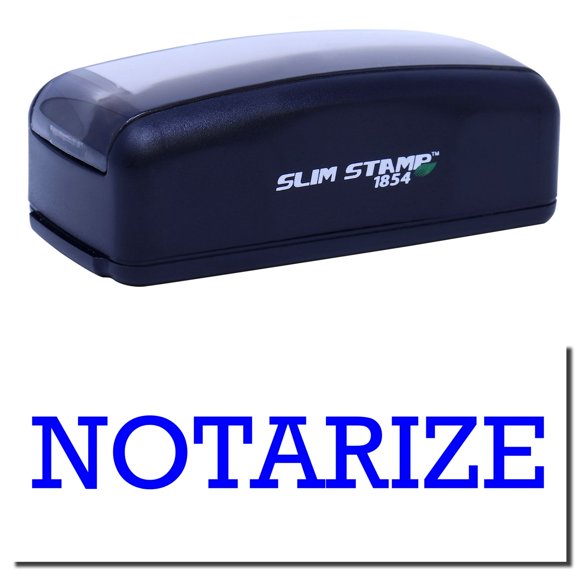 Large Pre-Inked Notarize Stamp, Slim 1854, Ultra Slim Design, Impression Size 1-13/16" by 2-1/2", Up to 25,000 Impressions - Blue Ink