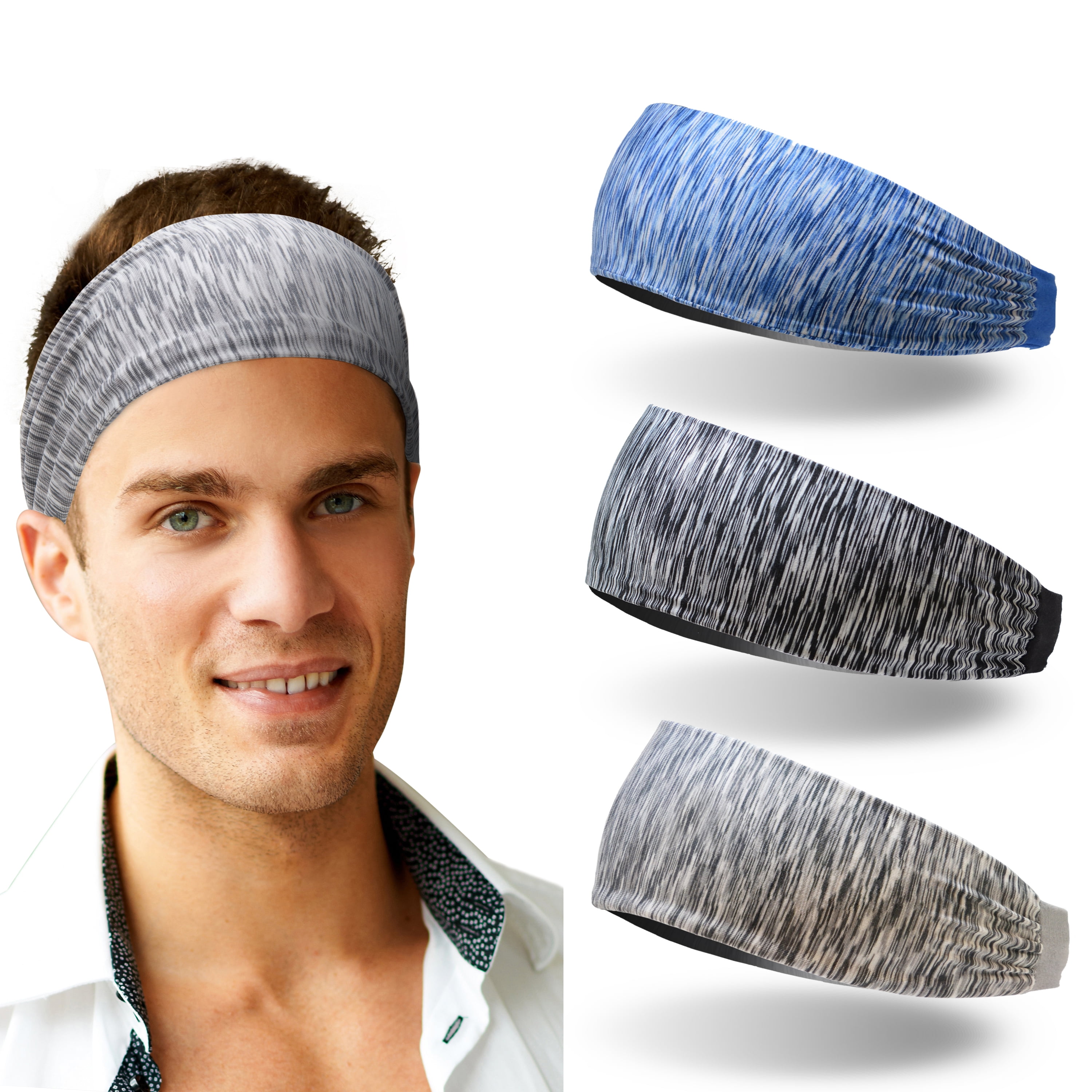 Men Wide Headband Sweatband Stretch Elastic Sweat Sport Yoga Run Retro Hairband