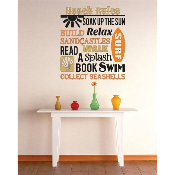 Wall Decal Beach Rules Soak Up The Sun Relax Surf Ocean Inspired Cute Wall Art Decal Beach Themed Decoration - Size: 11 In x 16 In