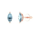 thumbnail image 2 of 1.0 Ct Marquise Cut Studs Blue Natural Aquamarine 14K Rose Solid Solid Gold Everyday Dainty Earrings Push Back, 2 of 7