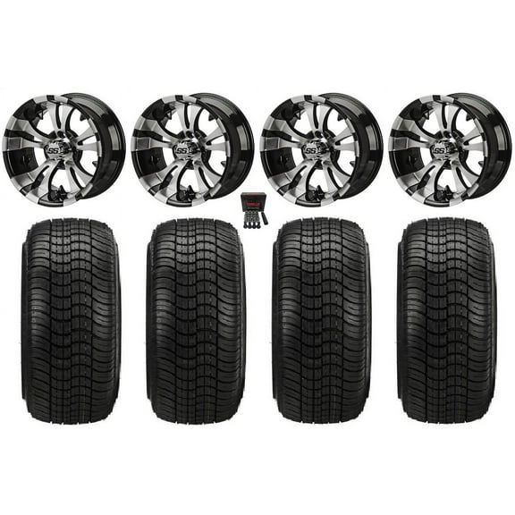LSI Warlock 15" Golf Cart Wheels Machined 205x35 Elite Tires E-Z-GO & Club Car