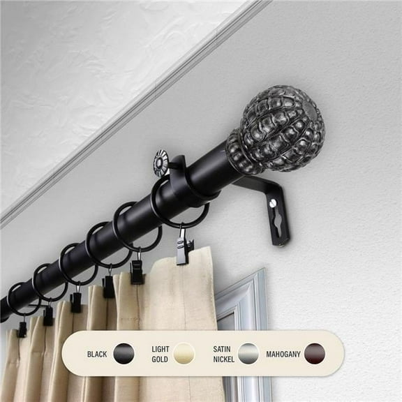 Central Design 100-05-662 1 in. Velia Curtain Rod with 66 to 120 in. Extension, Black