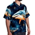 thumbnail image 2 of Starry Shark Men's Short Sleeve Hawaiian Beach Poplin Shirt Casual Printed Button Down Summer Unisex Shirt, 2 of 6