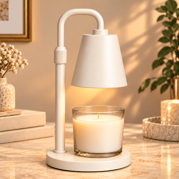Hausdemo Candle Warmer Lamp, Timer, Dimmable, Adjustable Height, for Scented Jar Candles, Birthday Gifts for Women Mom, Home Decor, Metal White with Bulbs