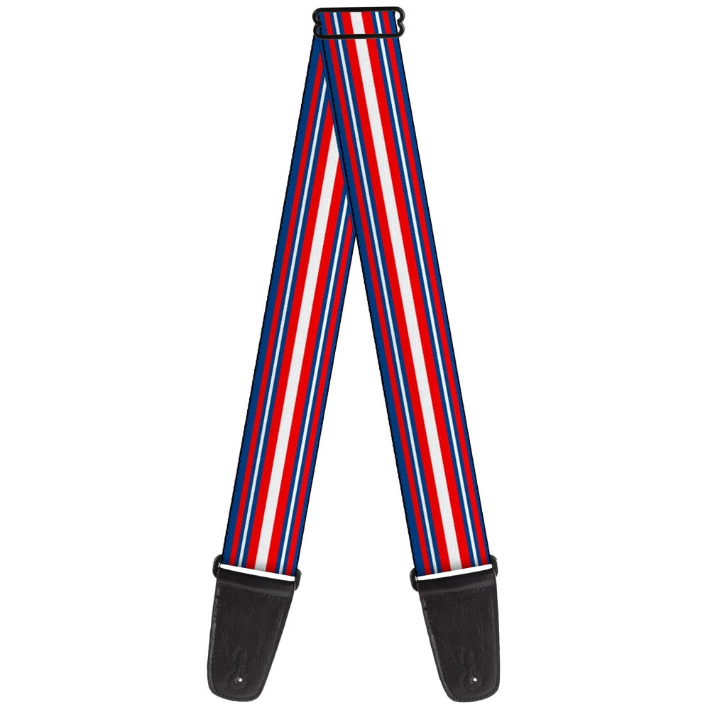 Buckle-Down Guitar Strap, Striped Blue Red White, 2 Inches Wide