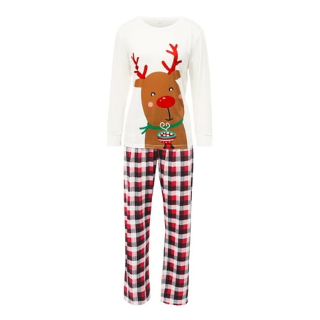 

Luckinbaby Matching Family Christmas Pajamas Cartoon Deer Tops + Plaid Pants