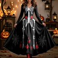 thumbnail image 2 of Huowey Gothic Skeleton Dresses Flowy Halloween Witch Women Elegant Cosplay Party Gown Long Sleeve V-Neck Trendy Photo Dress,Black,L, 2 of 6