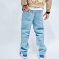 thumbnail image 4 of Reppunk Wide-leg Men's Jeans Men Stylish Hip Hop Ripped Patch Loose Fit Jeans Pants Streetwear Male Casual Straight Denim Trousers Menswear Underwear Human Pocket solid Beige Plain Fathersdaygift, 4 of 8
