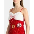 thumbnail image 4 of No Boundaries Christmas Santa Romper with Faux Fur Trim, Women’s, 4 of 5