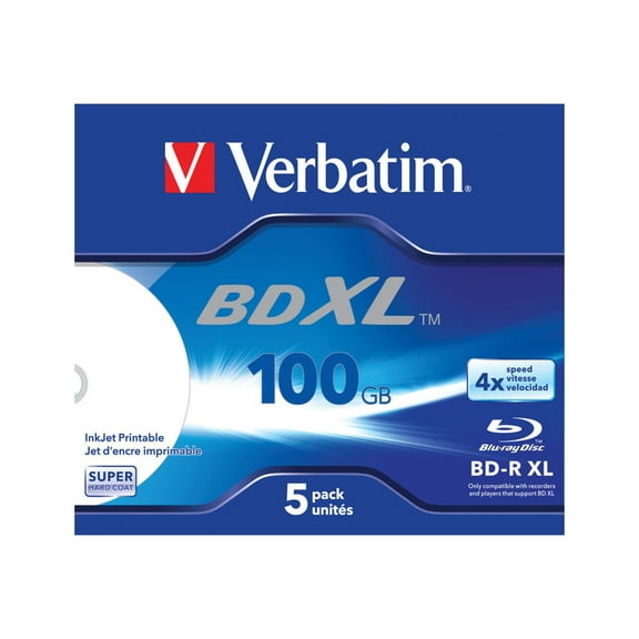 Verbatim BD-R XL 100 GB - Blu-ray Disc with 4x Write Speed, Printable, Jewel Case, 5- (Blu-ray)