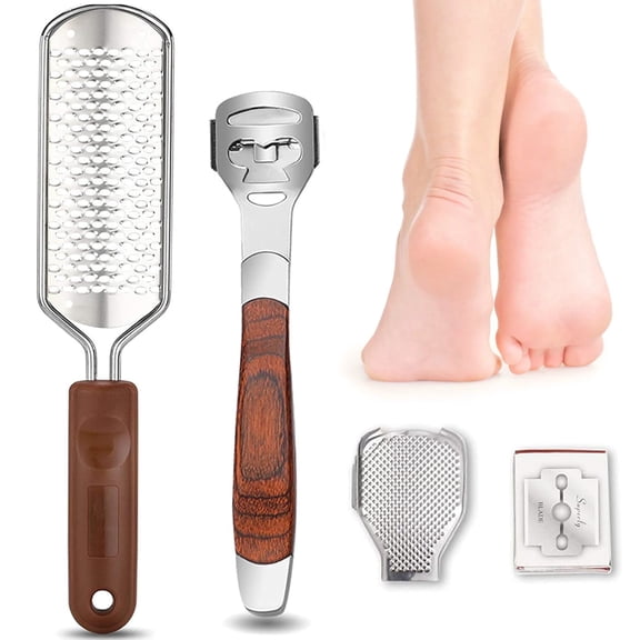 GMZW Professional Pedicure Foot File & Wood Handle Callus Shaver (10 Replacement & 1 File Foot Heads), Heel Scraper for Feet, Foot File Callus Remover