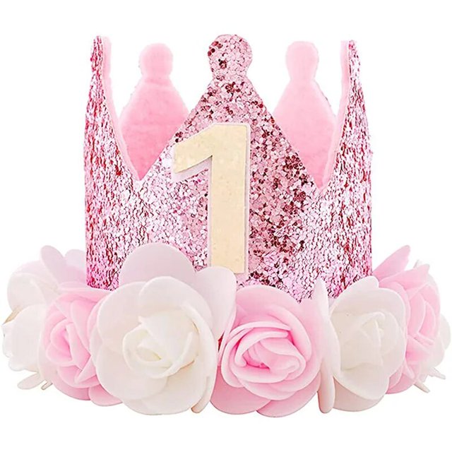 Sombrero de cumpleaños para niña de 1 año, corona de cumpleaños, corona de niña, globos de primer cumpleaños, decoración de fiesta de cumpleaños