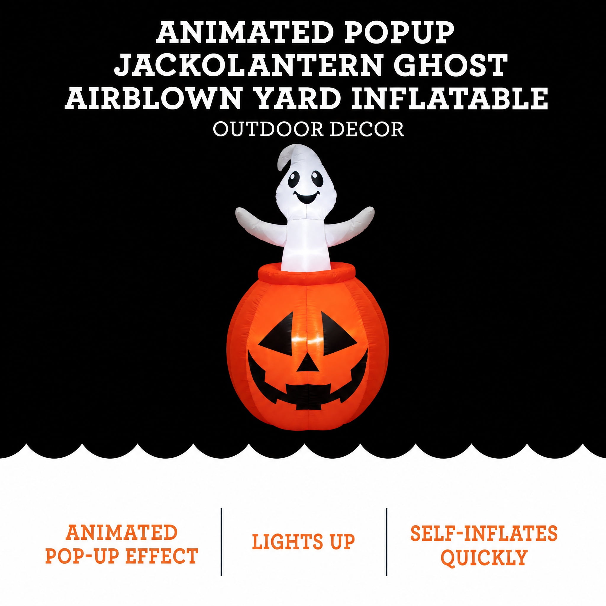 Animated Pop-Up Jack-o'-Lantern Ghost Airblown Yard Inflatable, Orange and White, 5', Halloween by Way To Celebrate