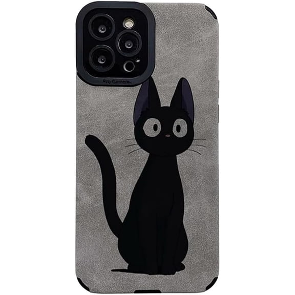 Cute Cartoon Black Cat Soft Phone Case Compatible with iPhone Case (Gray,iPhone 13 Pro Max)