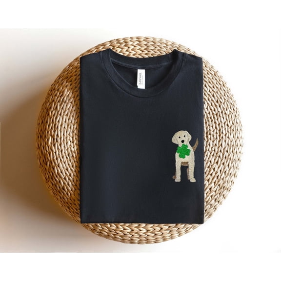 Embroidered Shamrock Dog Patrick Sweatshirt, Patrick Embroidered Tee, St Patty's Dog Embroidered Shirt, Dog Lucky Embroidered Hoodie