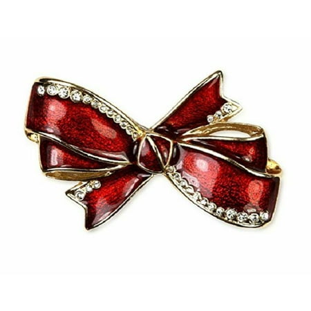 Jones New York Brooch, Gold-Tone Red Bow Crystal Pin Gift Box