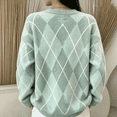 thumbnail image 3 of Fall Sweaters for Women Argyle Print Knit Pullover Crewneck Oversized Colorblock Long Sleeve Tops, 3 of 3