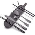 thumbnail image 1 of U Chef Juego de cubiertos utensilios para mesa portátil y accesorios de hogar y cocina con estuche impermeable color Negro U Chef Cubiertos de acero inoxidable, 1 of 7