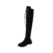 Honeeladyy Women's Over The Knee Thigh High Boots Lace up Flat Boot Long Riding Boots #R