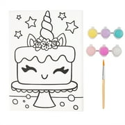 Angle View: Hello Hobby Pre-Printed Unicorn Canvas & Paints, Includes 1 Canvas Panel Measuring 6” x 8”, 6 Acrylic Paints & Mini Wood Paintbrush