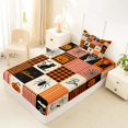 thumbnail image 4 of Homewish Patchwork Plaid Halloween Twin Sheets for Kids, Retro Orange Grid Cat Spider Bedding, 3 Pieces, 1 Flat Sheet, 1 Fitted Sheet and 1 Pillowcase, 4 of 5