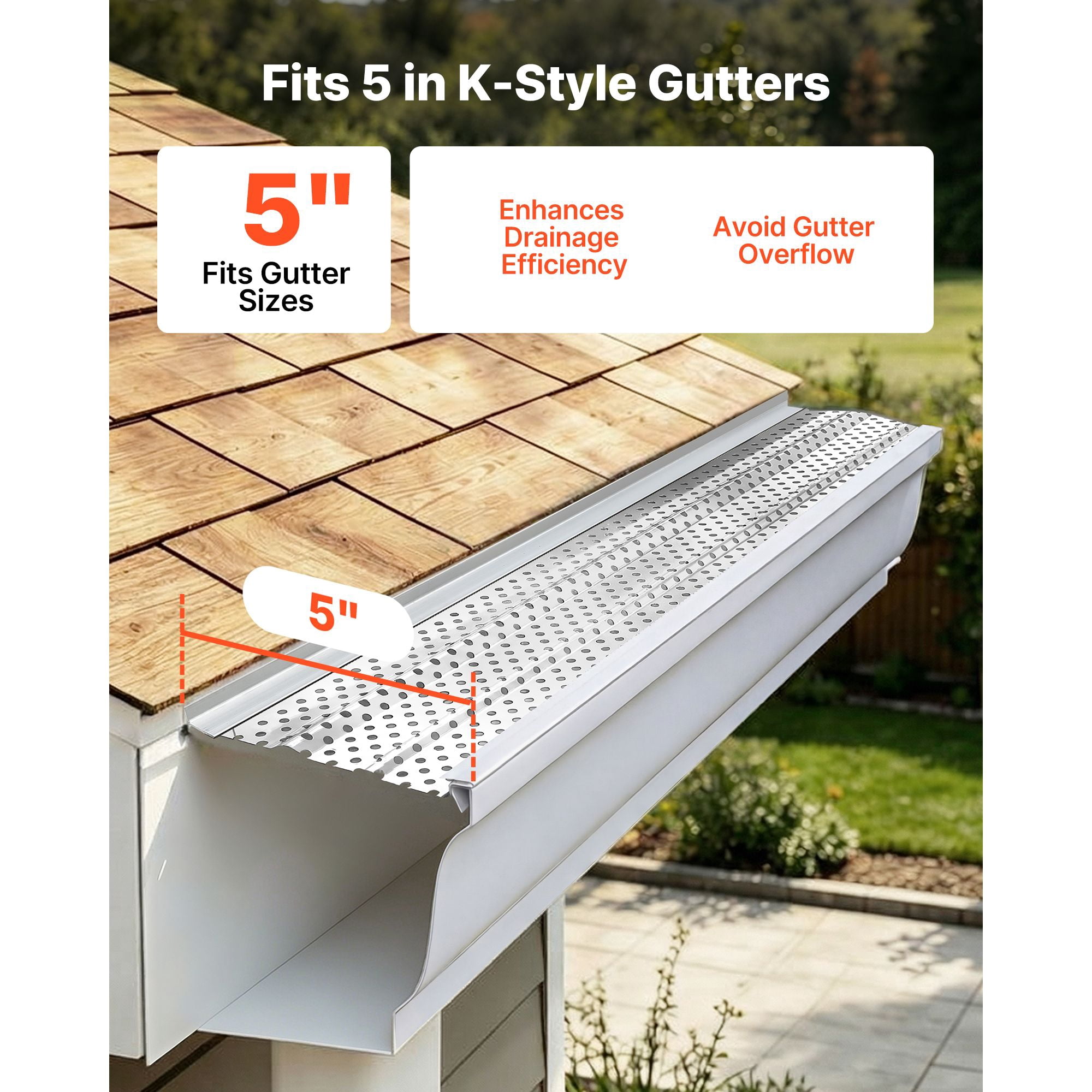 Gutter Guard, 5 Inch Aluminum Gutter Cover, 32ft Length, 0.02" Thickness, 4mm Micro Holes, Heavy-Duty, DIY Easy Install, for Leaf & Debris Protection, 8 PCS