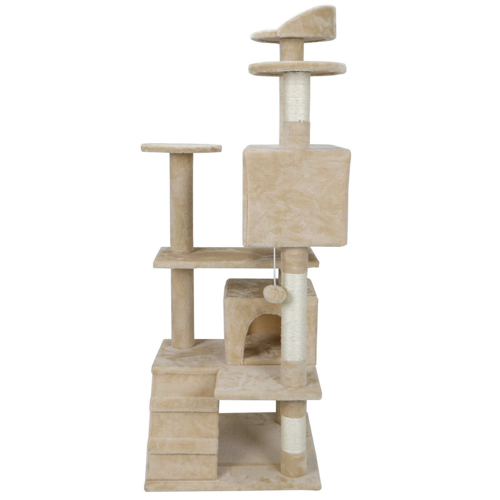 ZENSTYLE 53" Cat Tree Scratching Post Condo Tower Pet Kitty Playhouse Activity W/ Cave & Ladders Indoor Have Fun - Beige