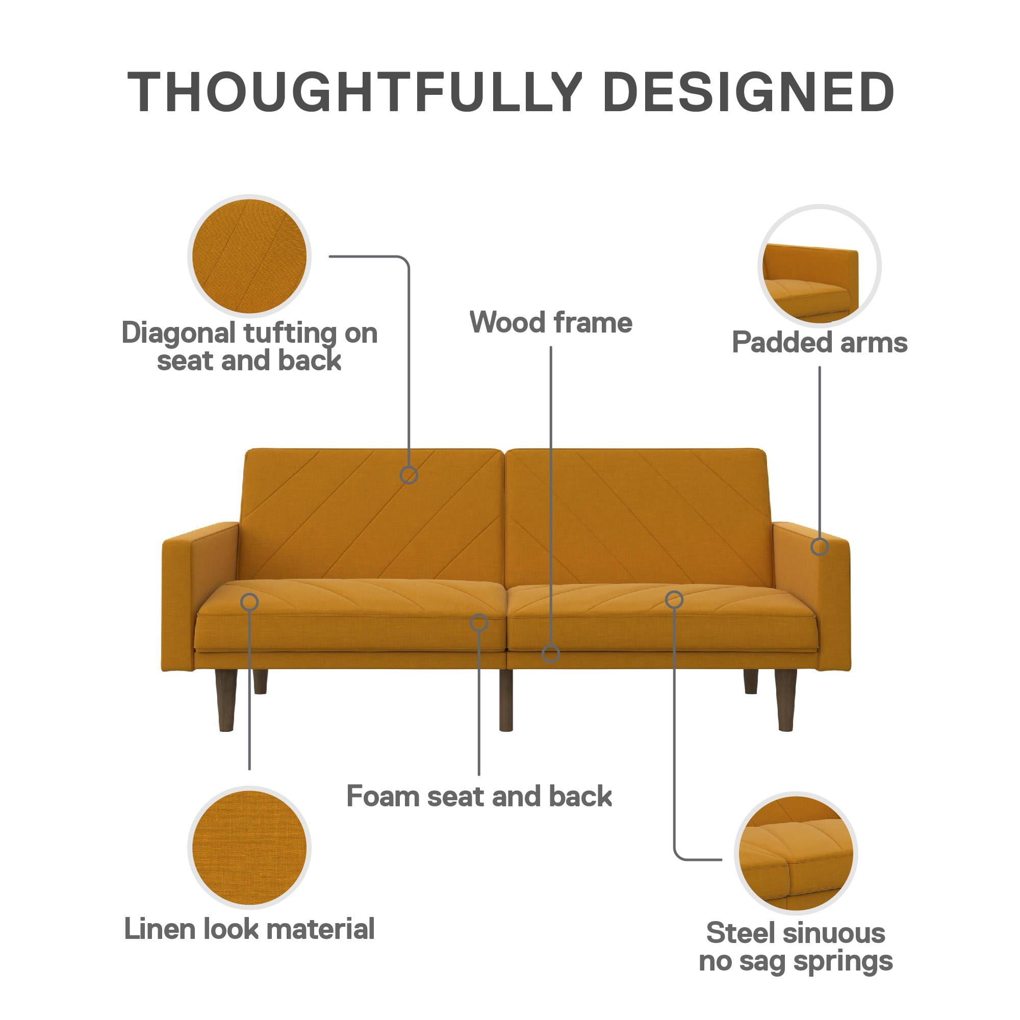 DHP Paxson Futon, Mustard Yellow Linen